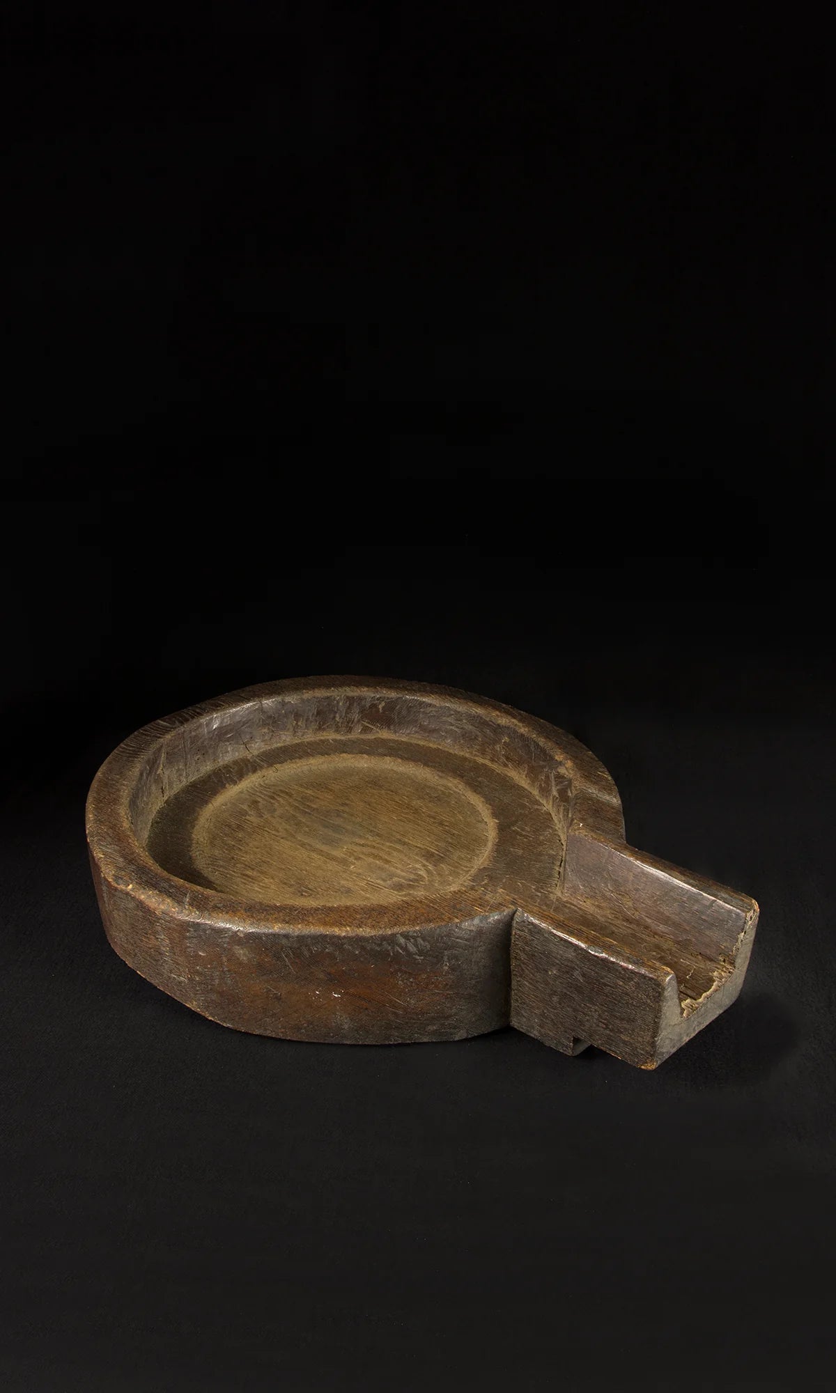 Japanese wooden grinder bowl with projecting spout, view 3 of 3