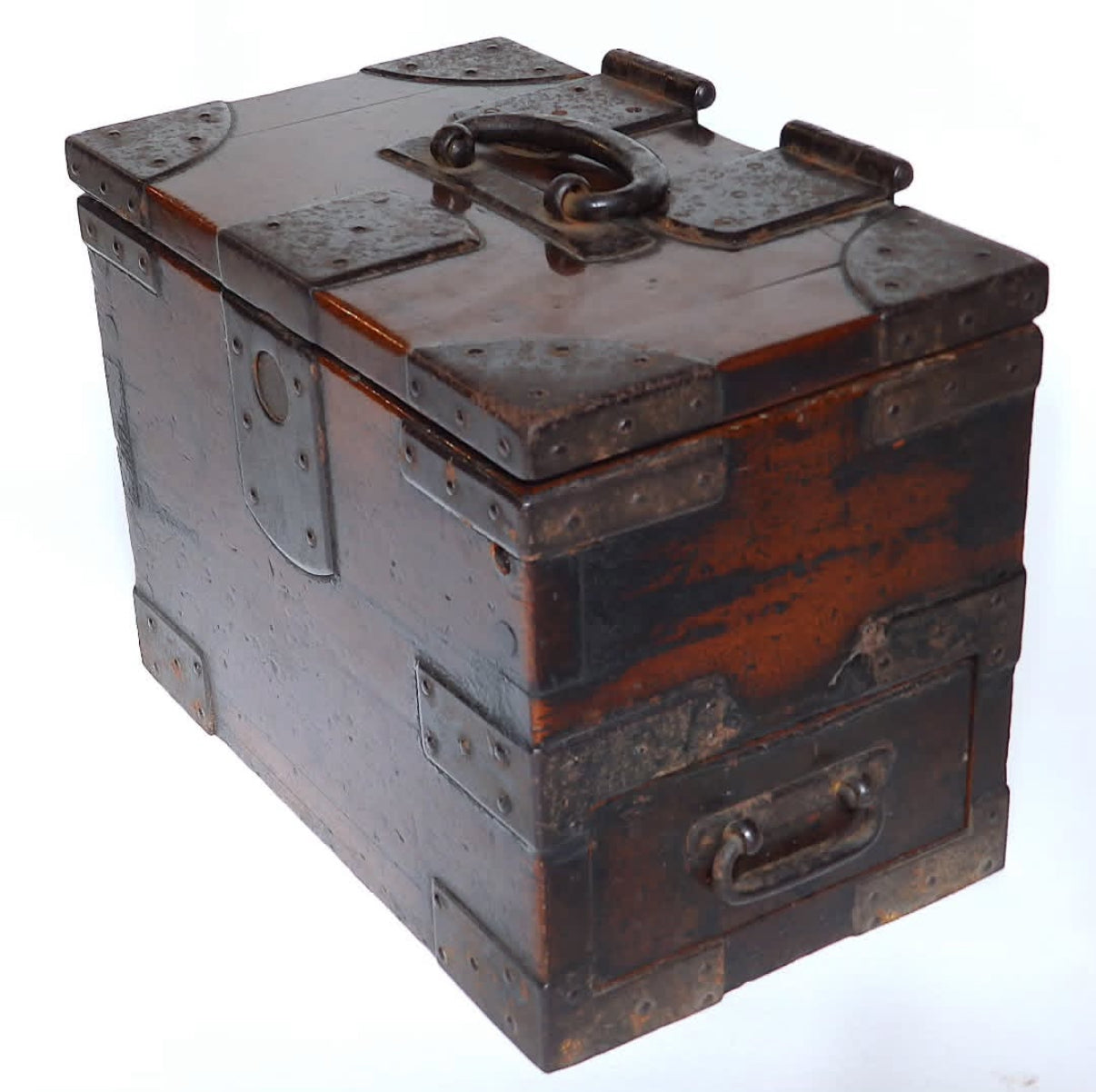 Japanese stamp box with latticed compartment and drawer, early 20th century