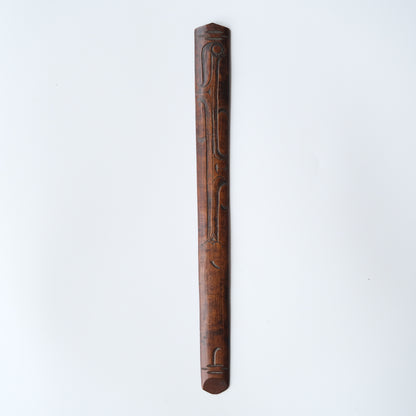 Ainu ikupasuy prayer stick carved in low relief with blade forms and a ringed boss, view 1 of 9