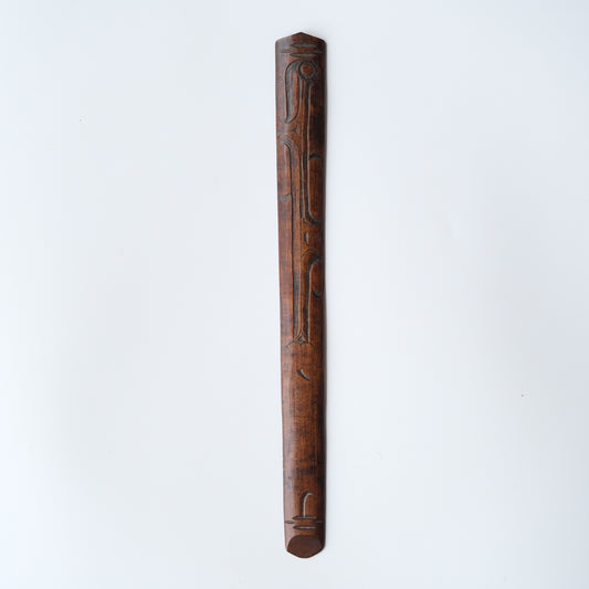 Ainu ikupasuy prayer stick carved in low relief with blade forms and a ringed boss, view 1 of 9