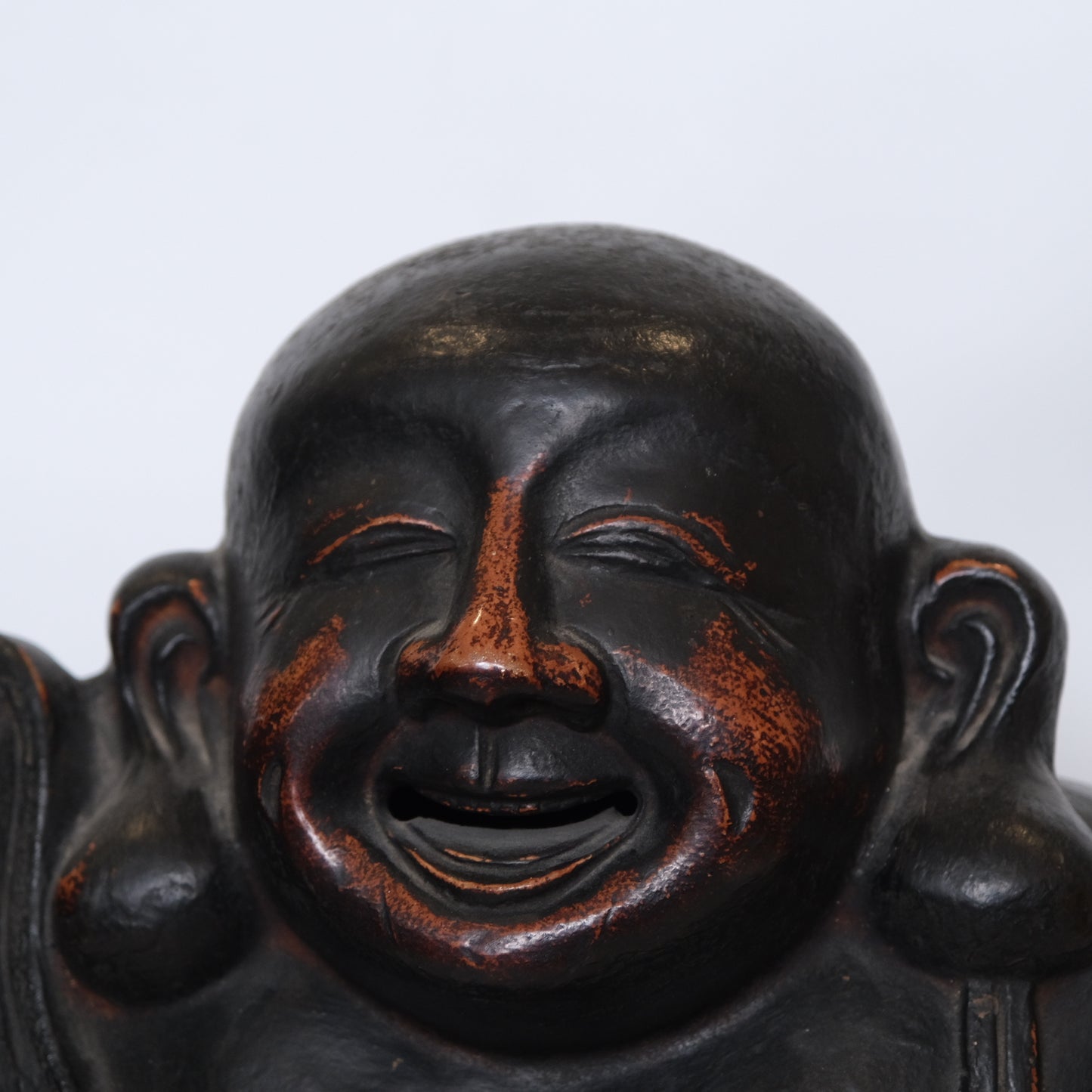Full view of large Japanese Hotei ceramic figure, 20.5 height x 17 width inches