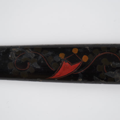 Ainu ikupasuy prayer stick in black lacquer painted with scrolling stems, red commas and gold rosettes, view 5 of 12
