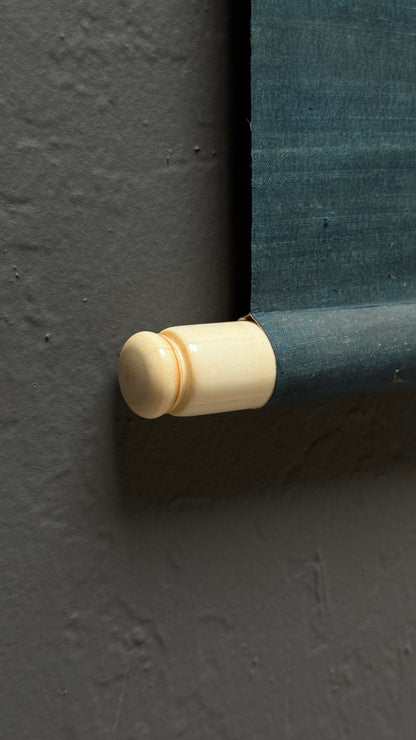 Silk surface detail on early 20th century Japanese Shochikubai kakejiku