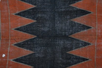 Indigo tsutsugaki horse wrap (umakake) with orange sawtooth design, view 7 of 7