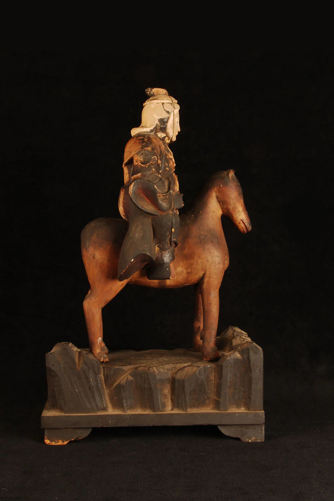 Alternate angle of Edo period Japanese carved Inari and fox figure