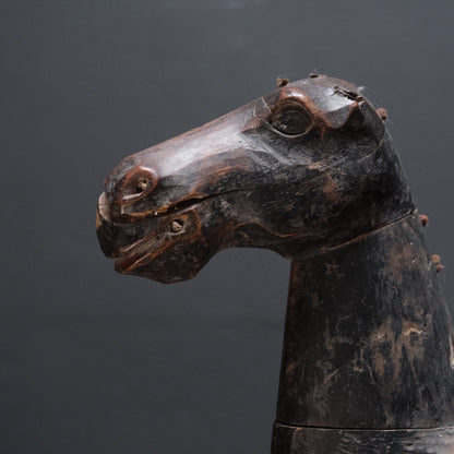 Carved wooden votive horse (shinme) from a Shinto shrine, on an inscribed Meiji-period base, view 17 of 21