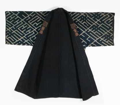 Geometric sashiko-stitched tsutsugaki cotton hanten (fireman's coat), view 3 of 3