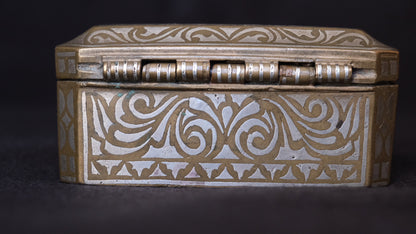 Maranao brass betel nut box engraved with silver-inlaid okir scrollwork, view 9 of 10