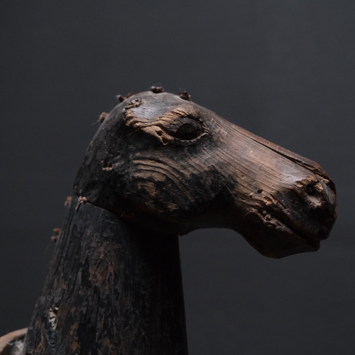 Carved wooden votive horse (shinme) from a Shinto shrine, on an inscribed Meiji-period base, view 15 of 21