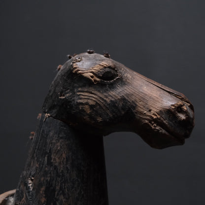 Carved wooden votive horse (shinme) from a Shinto shrine, on an inscribed Meiji-period base, view 15 of 21