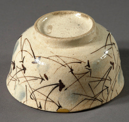 Kyo-yaki bowl with brushed susuki grass design and gold kintsugi repairs, view 10 of 10