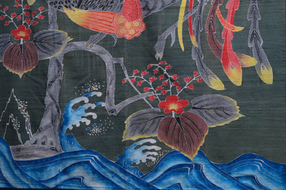Detail of bold color preservation on late Meiji period Japanese futonji wedding textile