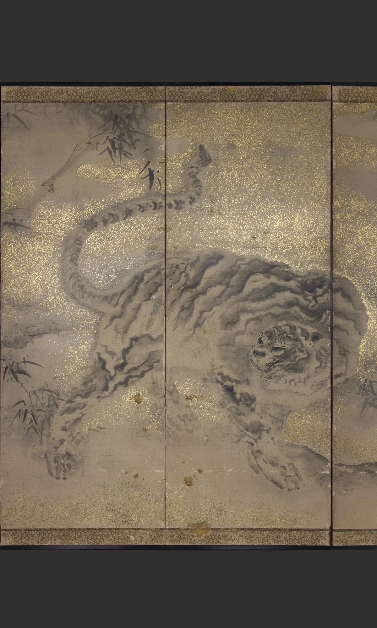 Full span of Tiger in Bamboo byobu screen, 68.25x145.5 inches, Edo period