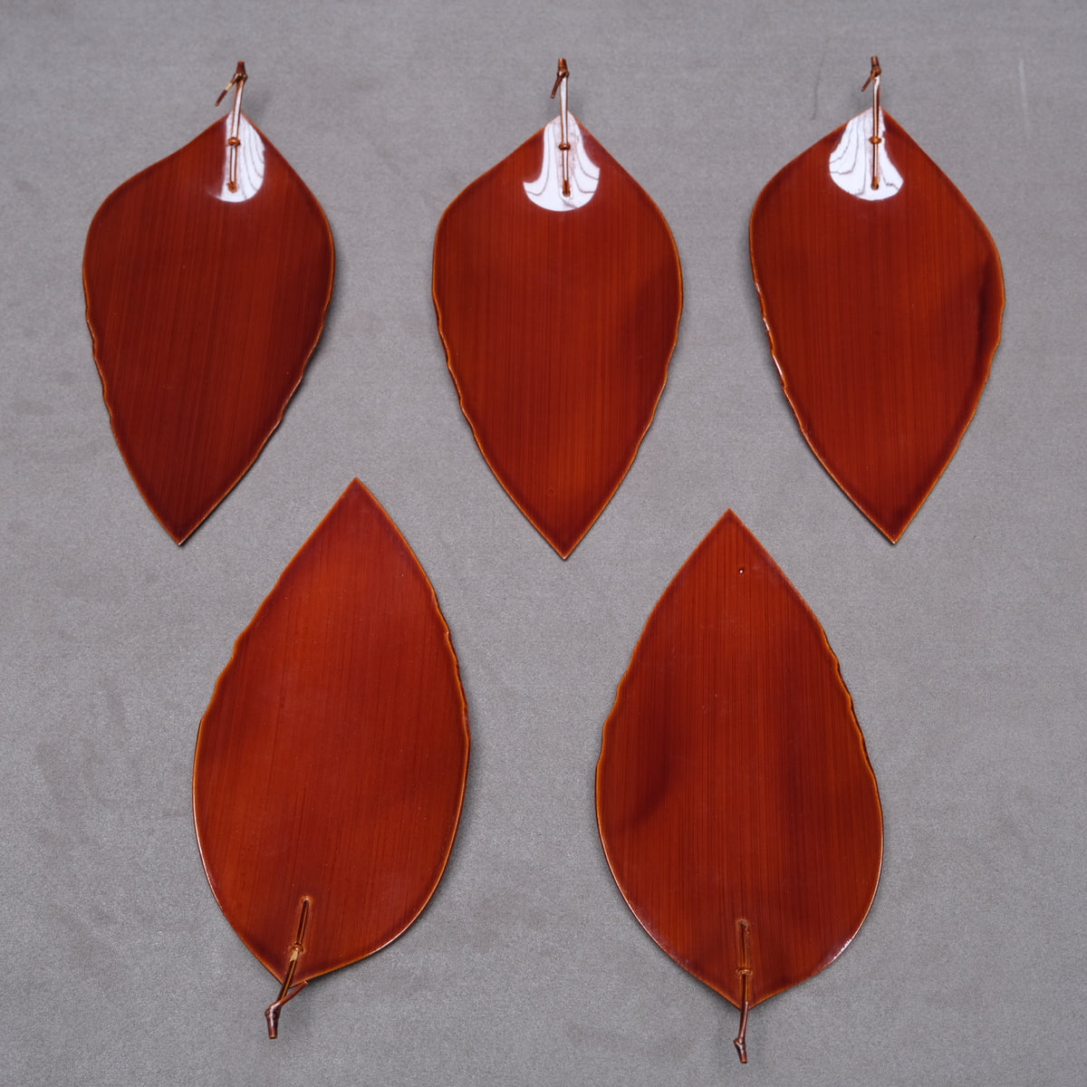 Set of five lacquered leaf-shaped plates with their original box, view 4 of 12