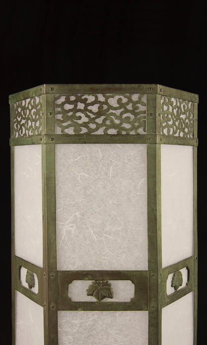 Detail of paulownia crest panel and chiseled inscription on Meirin Temple lantern