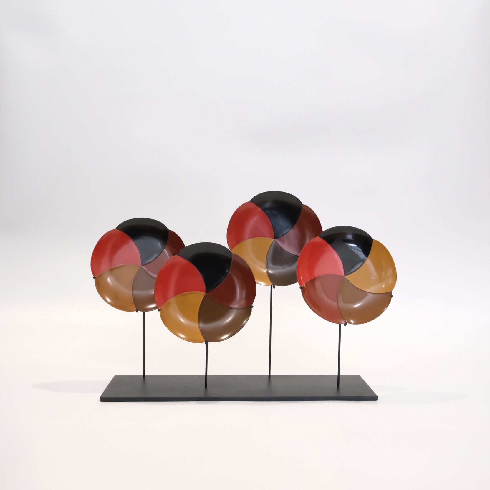 Set of four lobed wood plates painted in five colors for tea ceremony sweets