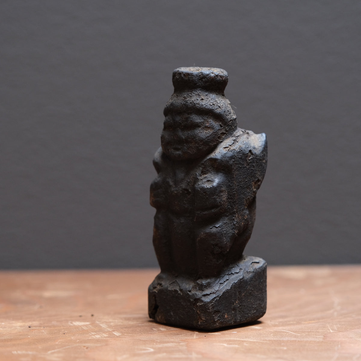 Pair of soot-darkened carved wood folk figures of Ebisu and Daikoku, view 4 of 8