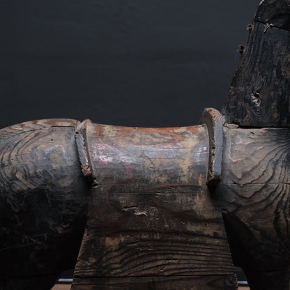 Carved wooden votive horse (shinme) from a Shinto shrine, on an inscribed Meiji-period base, view 14 of 21