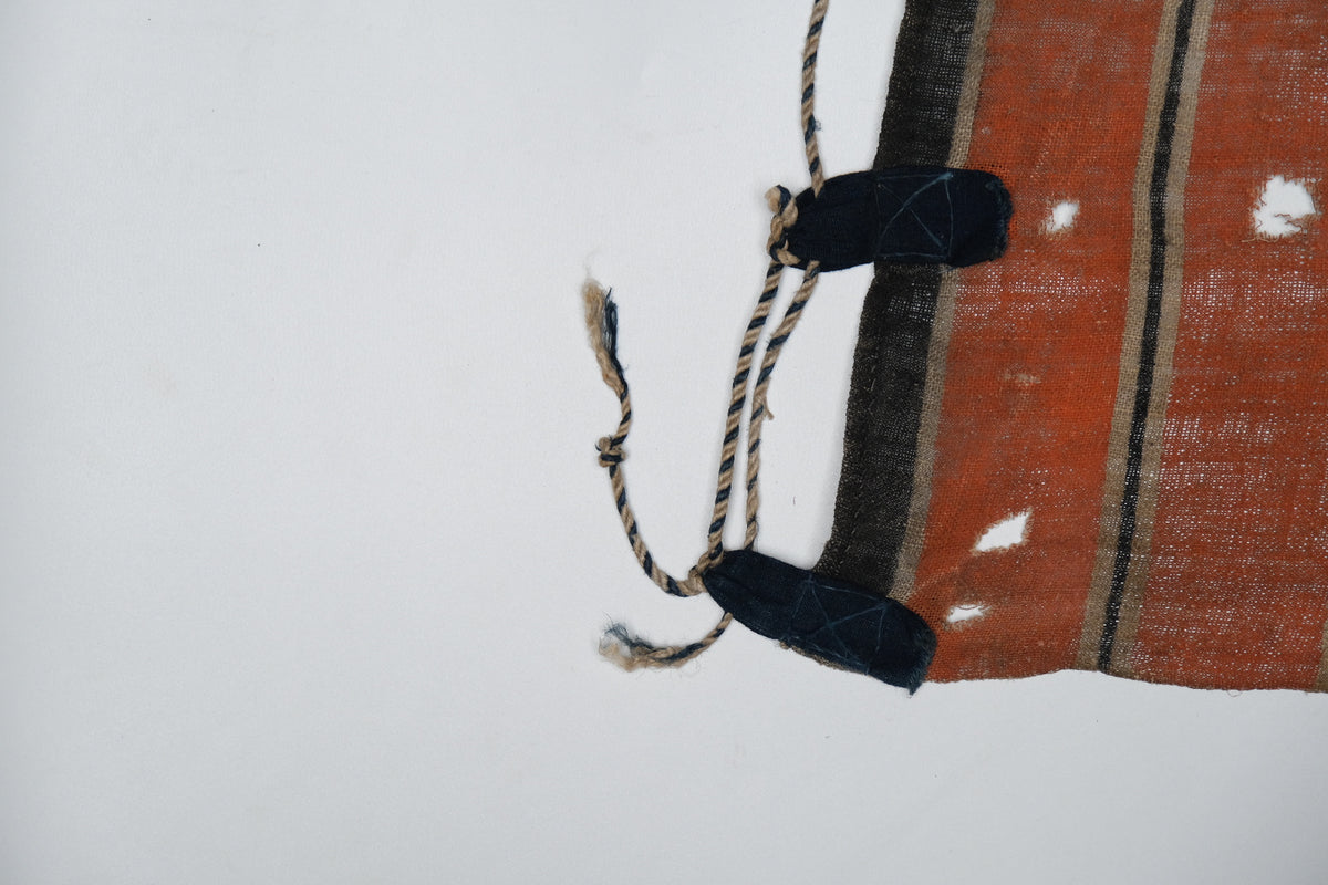 Indigo tsutsugaki horse wrap (umakake) with orange sawtooth design, view 6 of 7