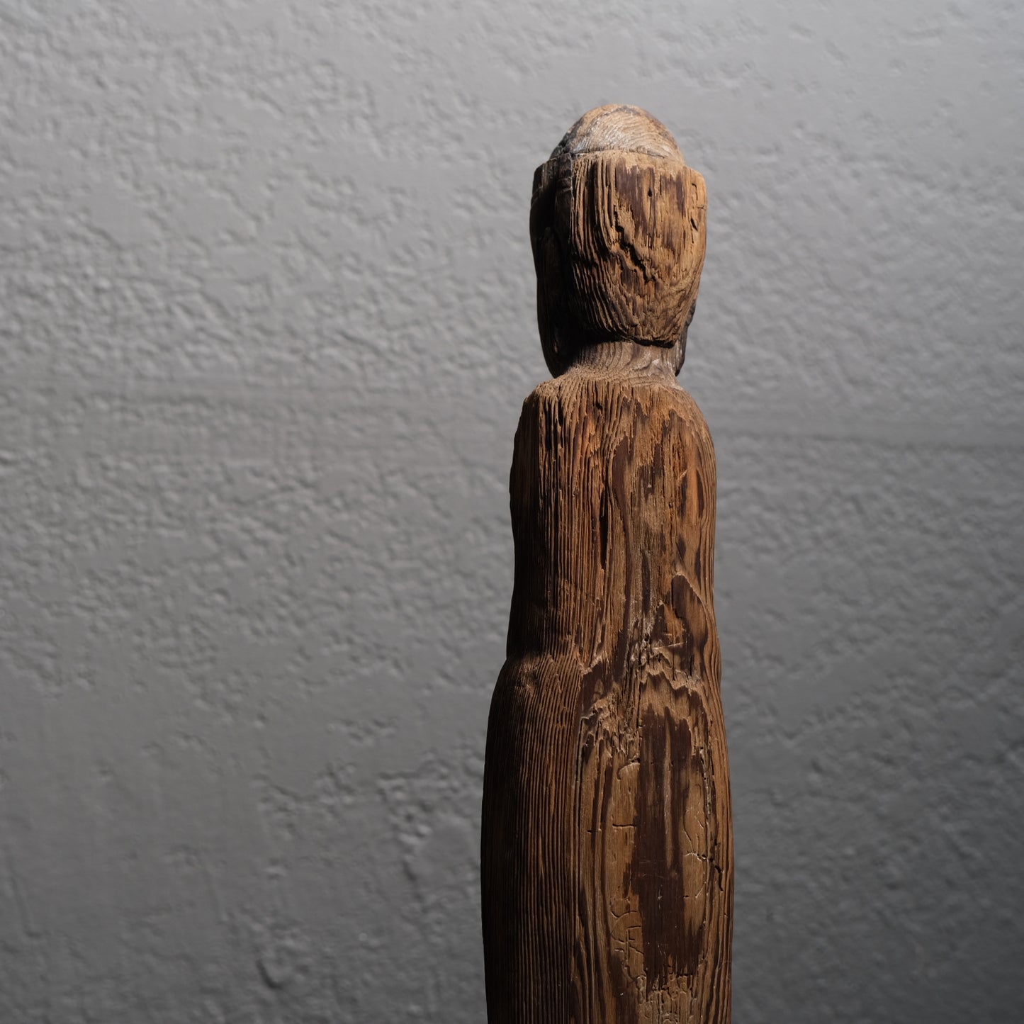 Close-up of aged wood surface on Japanese Kofukuji Kannon Bosatsu figure