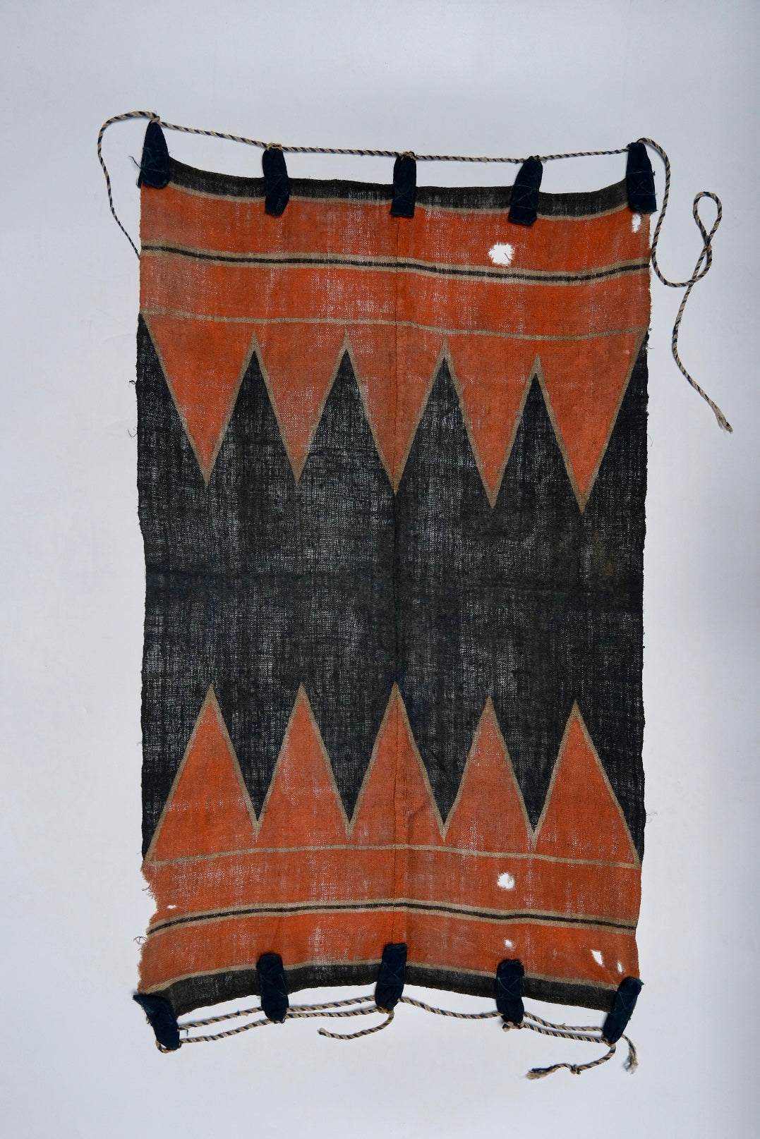 Indigo tsutsugaki horse wrap (umakake) with orange sawtooth design, view 2 of 7
