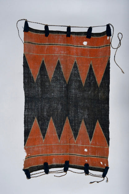 Indigo tsutsugaki horse wrap (umakake) with orange sawtooth design, view 2 of 7