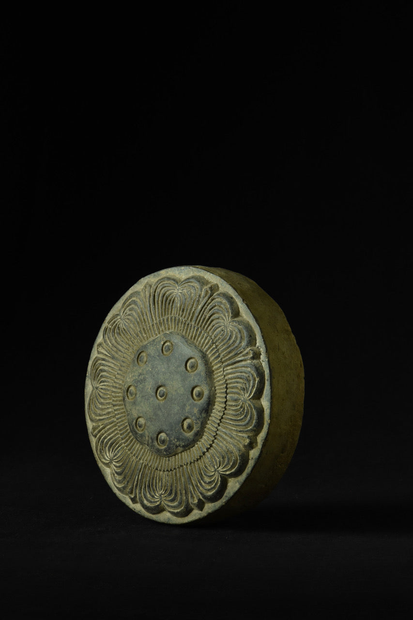 Muromachi period Japanese ceramic lotus tile end cap side view