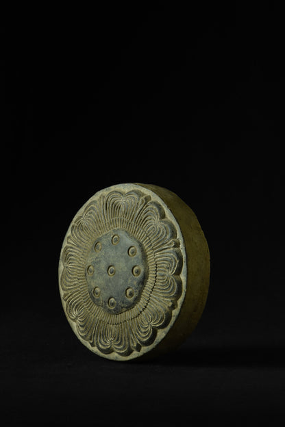 Muromachi period Japanese ceramic lotus tile end cap side view