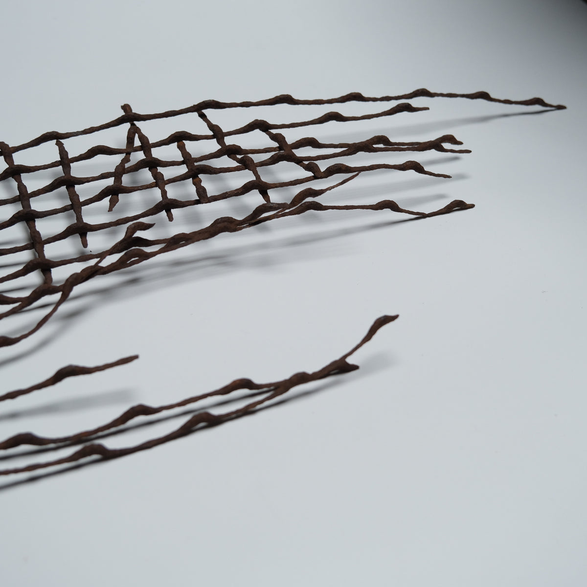 Section of rusted, bent iron lattice, view 3 of 9