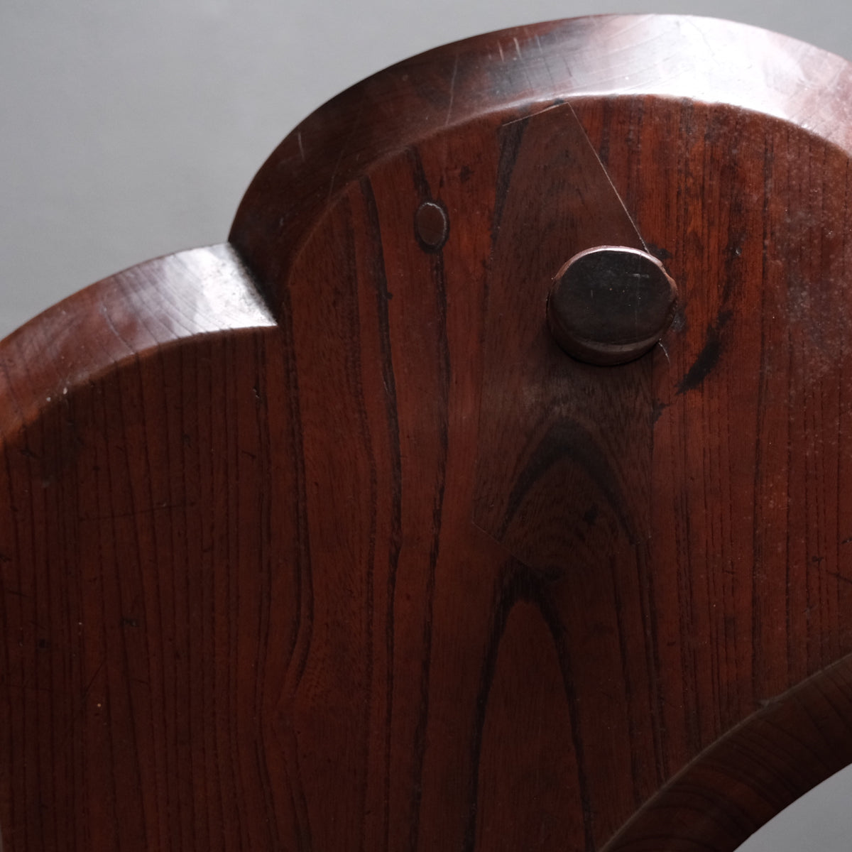 Large keyaki wood jizai hearth hook carved in a cloud form with near-black patina, view 6 of 13