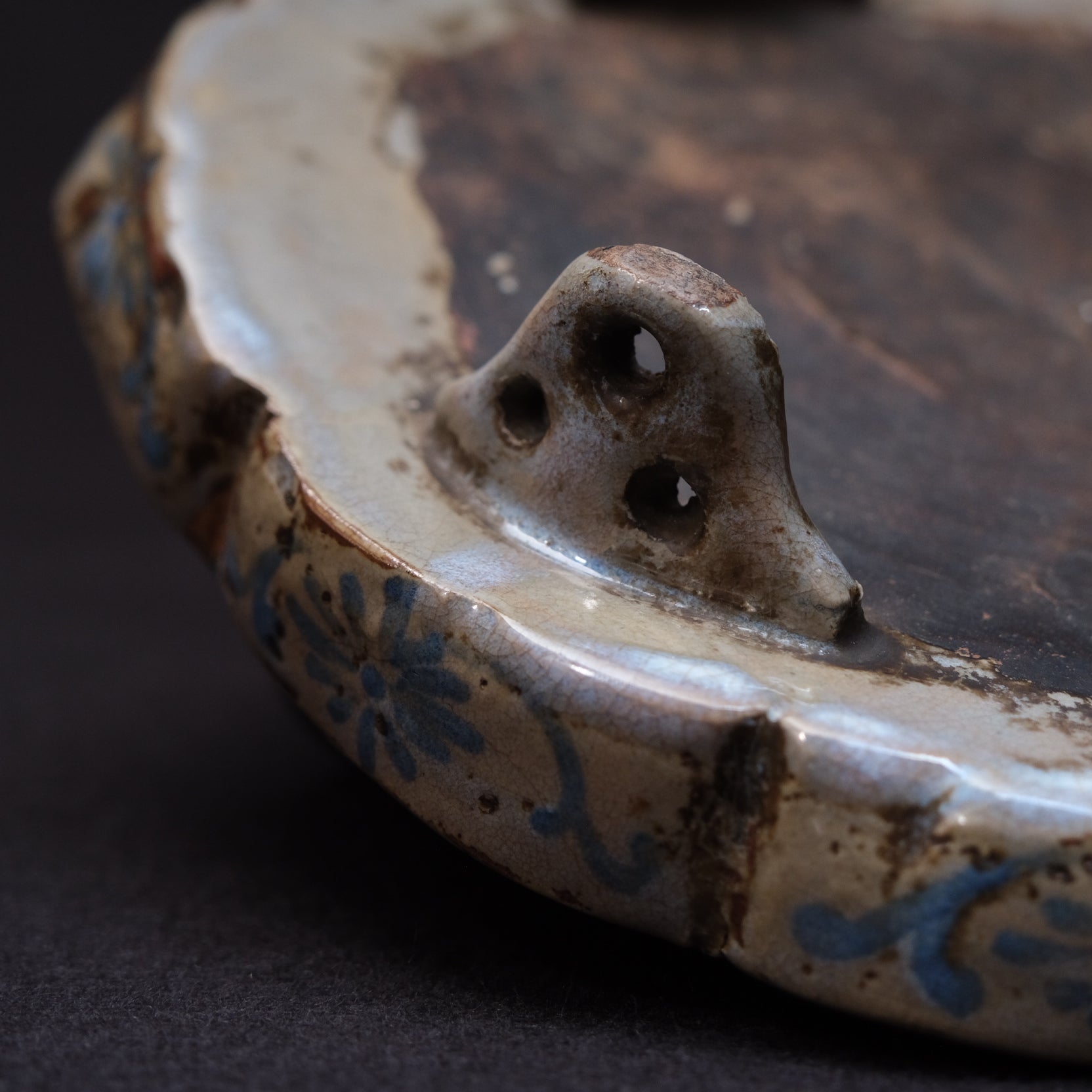 Ofuke Ware Plate, green-glazed leaf-form dish, 19c. Japan — detail view 12 of 15