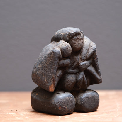 Pair of soot-darkened carved wood folk figures of Ebisu and Daikoku, view 8 of 8