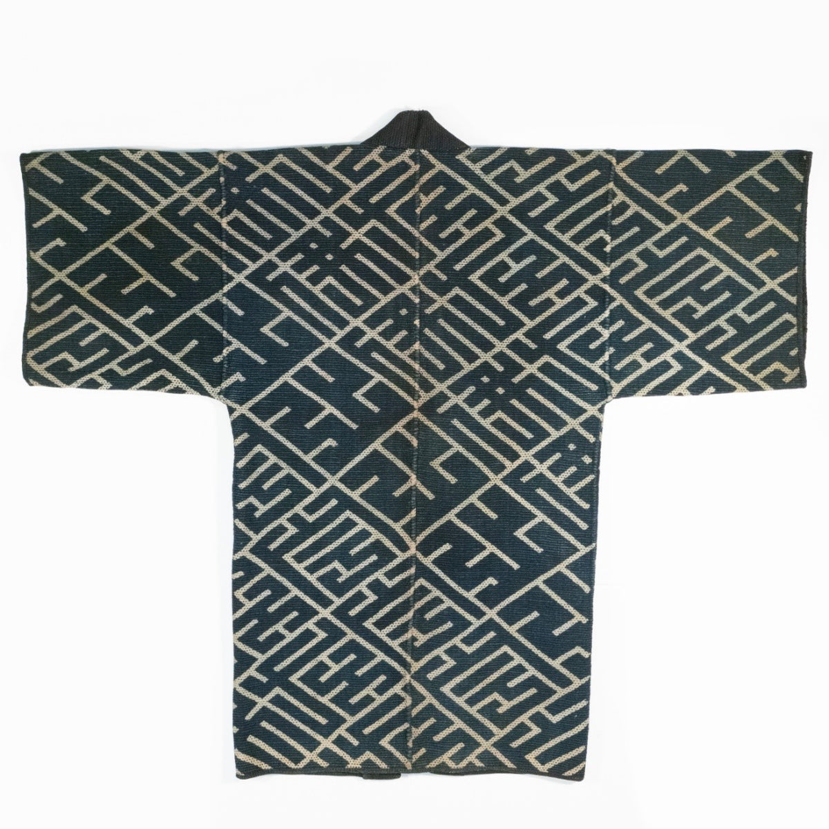 Geometric sashiko-stitched tsutsugaki cotton hanten (fireman's coat), view 1 of 3