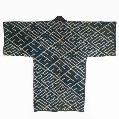 Geometric sashiko-stitched tsutsugaki cotton hanten (fireman's coat), view 1 of 3