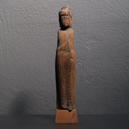 Japanese Kannon Bosatsu carved wooden figure, Buddhist bodhisattva of compassion