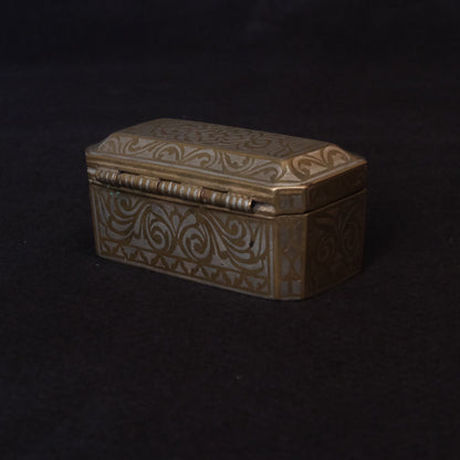 Maranao brass betel nut box engraved with silver-inlaid okir scrollwork, view 6 of 10