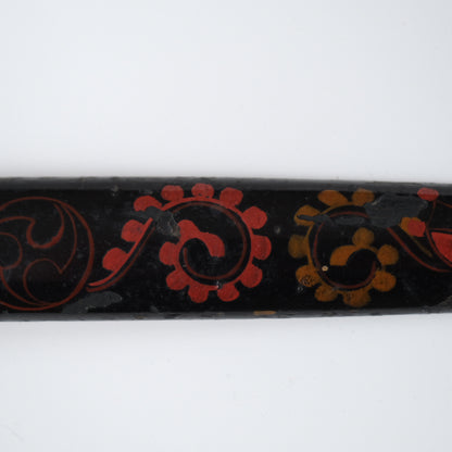 Ainu ikupasuy prayer stick in black lacquer painted with scrolling stems, red commas and gold rosettes, view 6 of 12