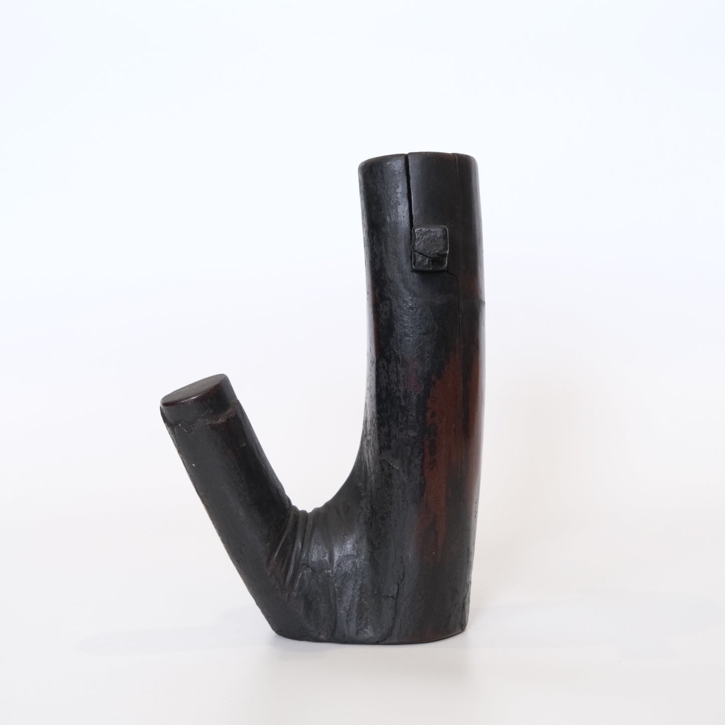 Japanese keyaki zelkova hearth hook jizai from tree crotch, well-patinated