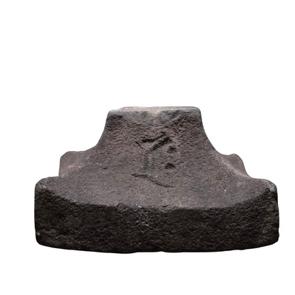 Weathered stone gorinto, a five-element Buddhist memorial stupa inscribed with Sanskrit seed characters, view 3 of 12