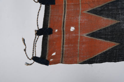 Indigo tsutsugaki horse wrap (umakake) with orange sawtooth design, view 4 of 7