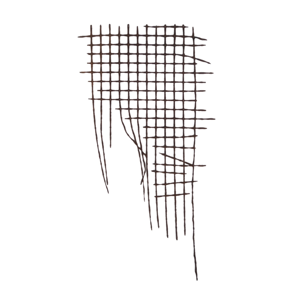 Section of rusted, bent iron lattice, view 1 of 9