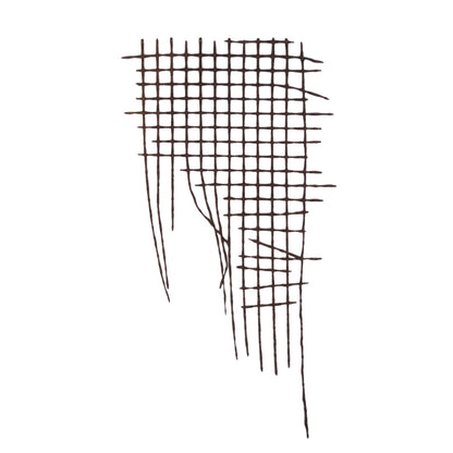 Section of rusted, bent iron lattice, view 1 of 9