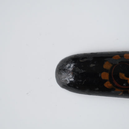 Ainu ikupasuy prayer stick in black lacquer painted with scrolling stems, red commas and gold rosettes, view 7 of 12