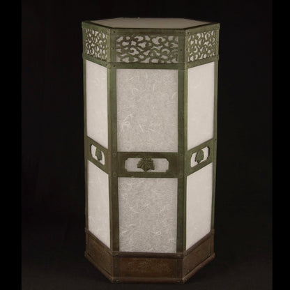Japanese hexagonal hanging andon lamp with cloud karakusa piercework