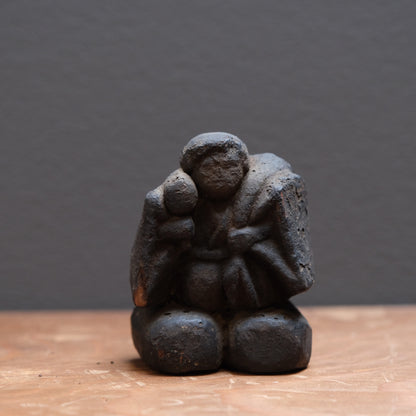 Pair of soot-darkened carved wood folk figures of Ebisu and Daikoku, view 6 of 8
