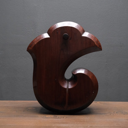 Large keyaki wood jizai hearth hook carved in a cloud form with near-black patina, view 5 of 13