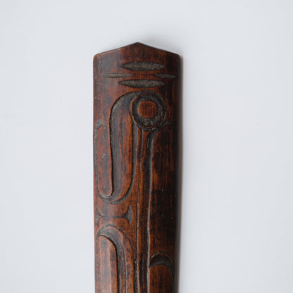 Ainu ikupasuy prayer stick carved in low relief with blade forms and a ringed boss, view 5 of 9
