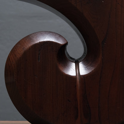 Large keyaki wood jizai hearth hook carved in a cloud form with near-black patina, view 2 of 13