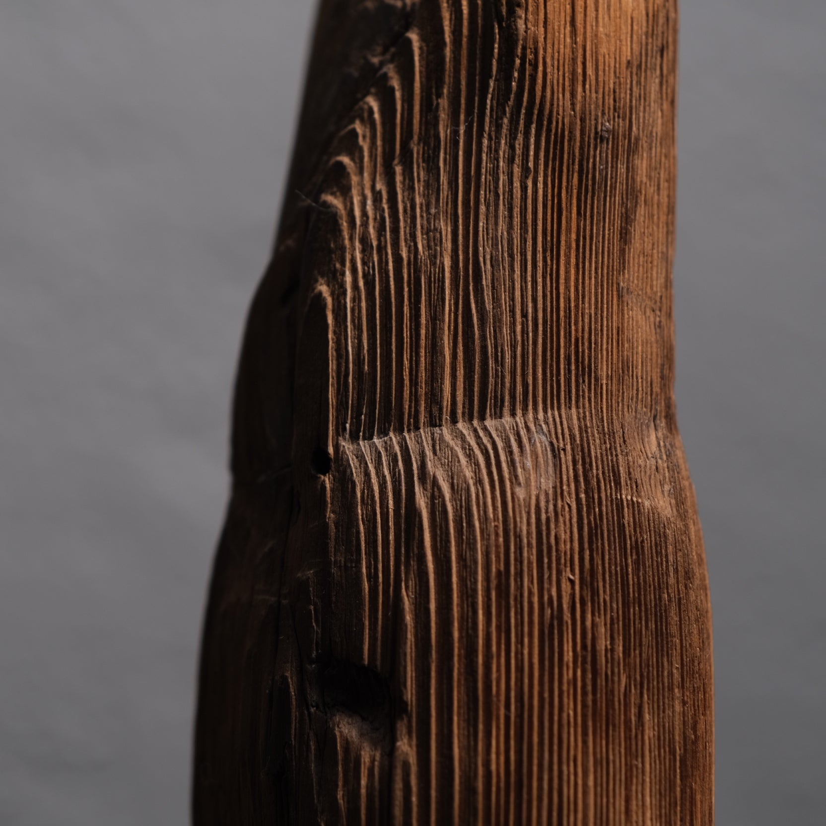 Side profile of Heian period Japanese Kannon Bosatsu carved wood figure