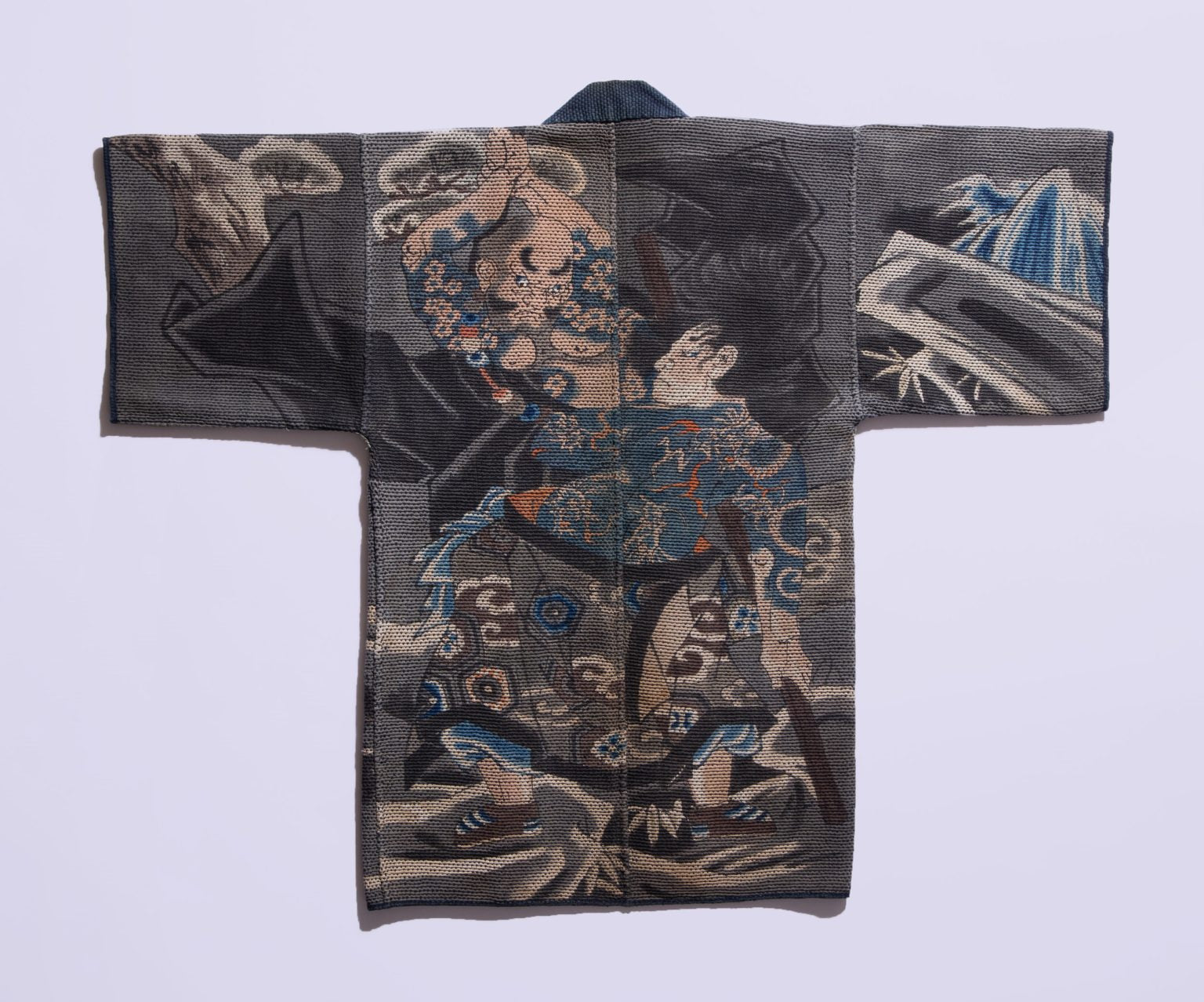 Collar and neckline detail on Japanese sashiko hanten jacket